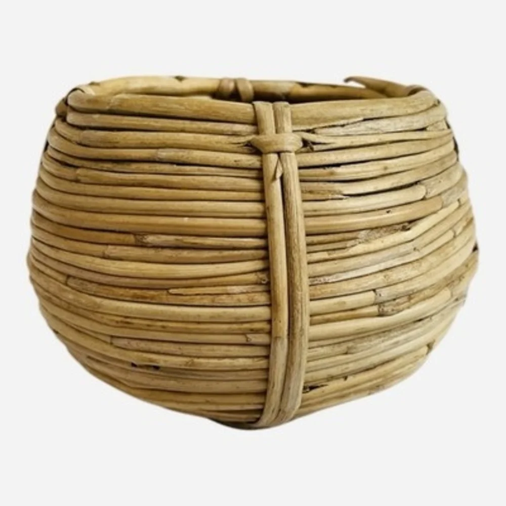 Vintage Handwoven Small Round Rattan Storage Basket Bowl Boho Rustic Decor 5x4.5